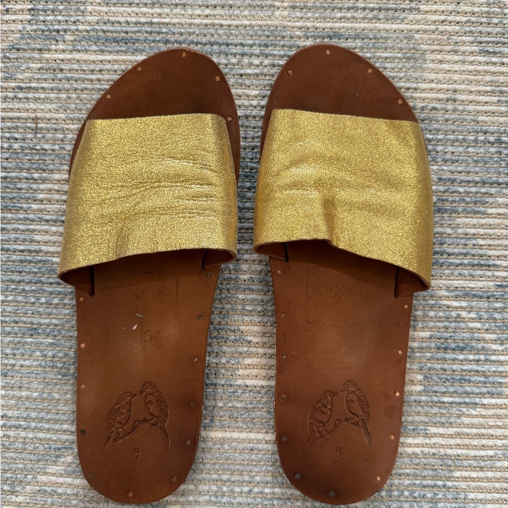 beek Gold Leather Slide Sandals